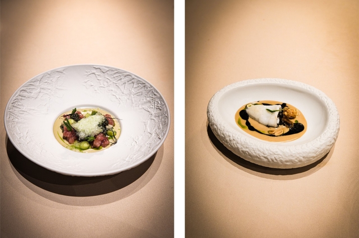 A combinação de atum, pepino e ostra é um clássico de Louis Anjos, retrabalhado a cada novo menu