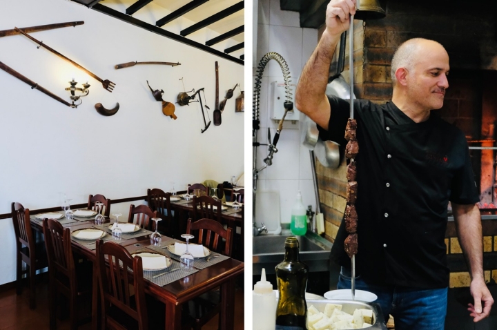 A especialidade é a espetada e a decoração lembra as suas origens: os trabalhadores rurais