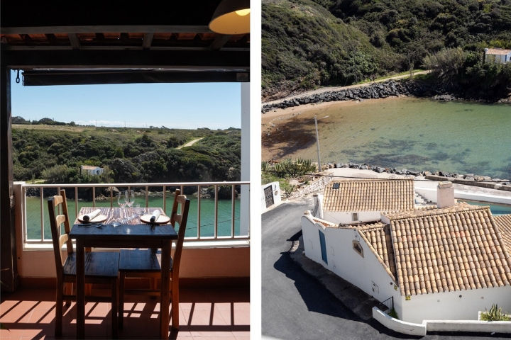 A varanda do Lamelas tem vista para o mar, para a pequena praia da Baía dos Pescadores, em Porto Covo.