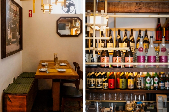  A garrafeira de shochu é um dos atrativos da casa, bons para iniciantes ou conhecedores