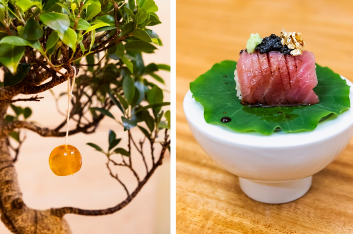 A goma final, pendurada num bonsai é um dos momentos marcantes, tal como o nigiri de barriga de atum e folha de ouro