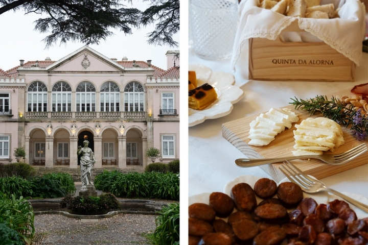 Quando o tempo permite, as provas na Quinta da Alorna acontecem na varanda do palácio e incluem queijos e enchidos