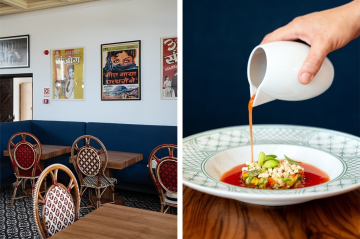 Na sala interior, o Xtian está decorado com posters de filmes de Bollywood da colecção de Christian Louboutin.