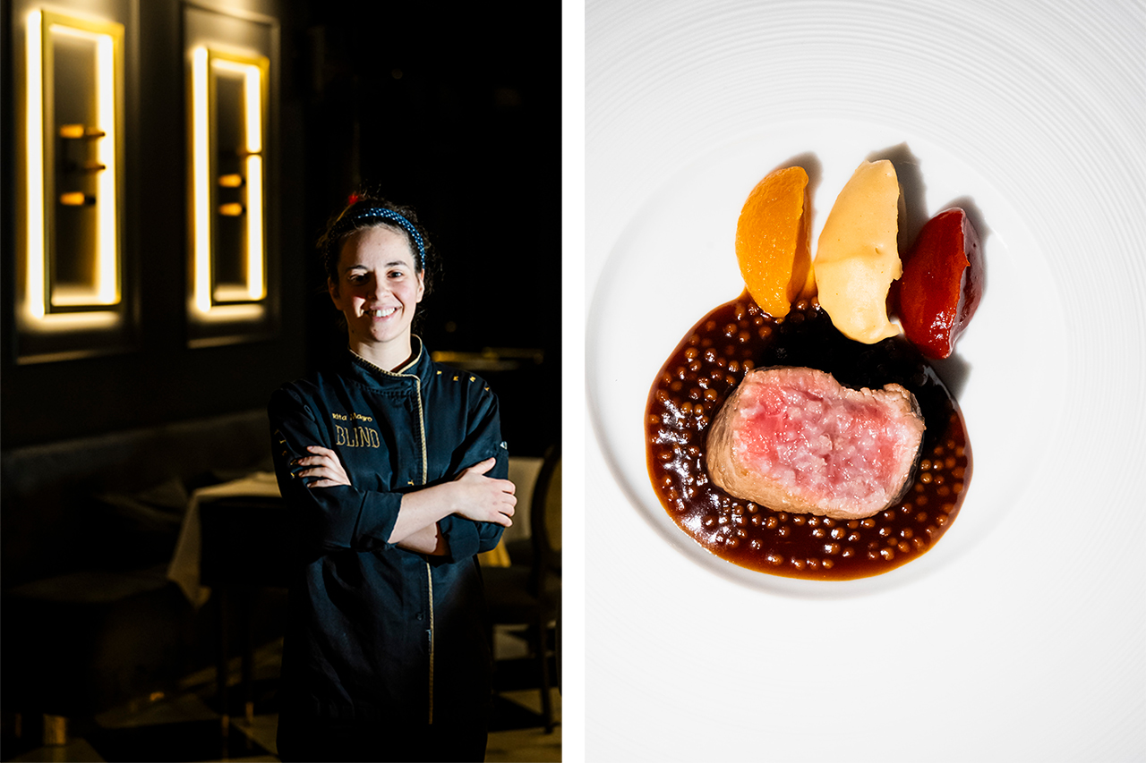 Rita Magro é o braço direito do chef Vítor Matos neste projecto. À direita, o Lamb.Lamb, com borrego em destaque