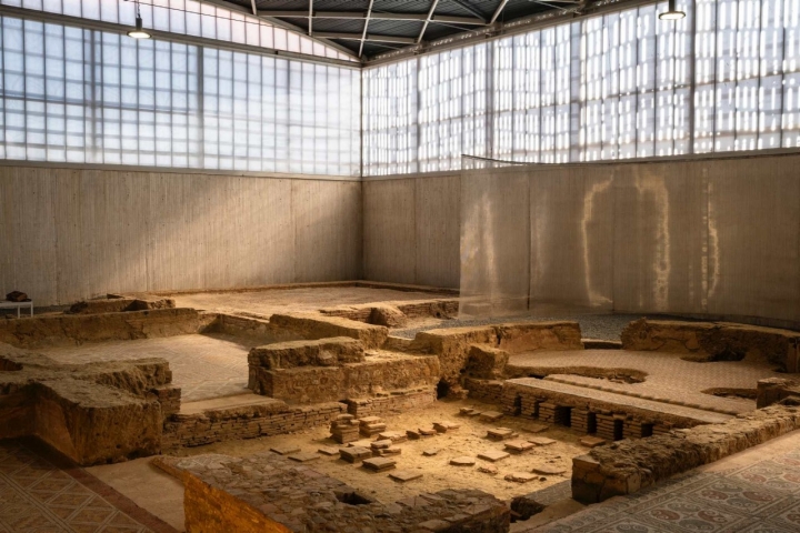 Las excavaciones debajo de los mosaicos permiten ver el sistema de calefacción de la villa.