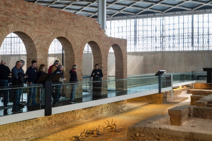 Los arcos vueltos a levantar -una parte de ellos cayeron enteros- y astas de animales aparecidos en las excavaciones.